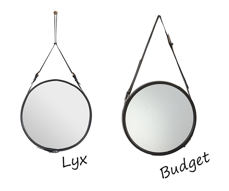 Lyx och budget - spegeln med läderskärp...